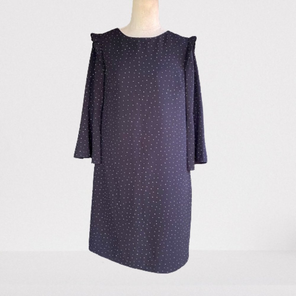 F&F Shift Black Dress Size 8 Polka Dot Long-sleeve - Picture 1 of 9